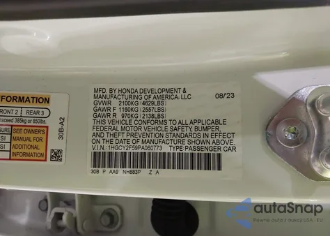 2023 Honda Accord Hybrid Sport z USA, uszkodzony, nr VIN 1HGCY2F59PA060773